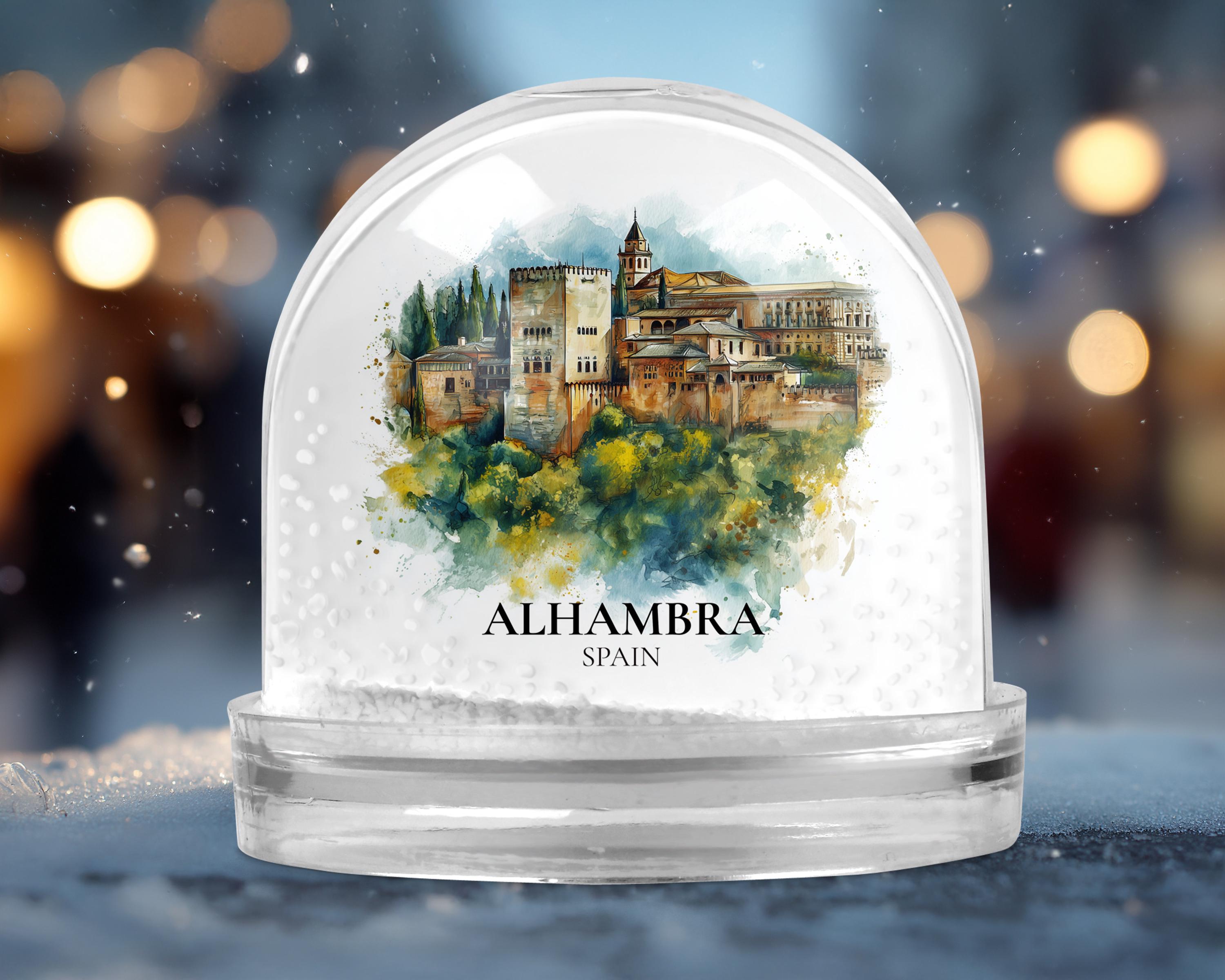 Alhambra Spain Snow Globe, Personalized Watercolor, Custom Travel Souvenir Keepsake City Dome