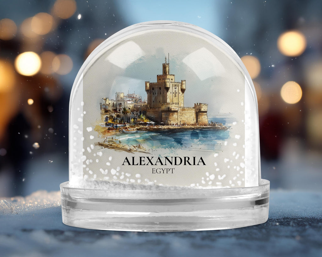 Alexandria Egypt Snow Globe, Personalized Watercolor, Custom Travel Souvenir Keepsake City Dome