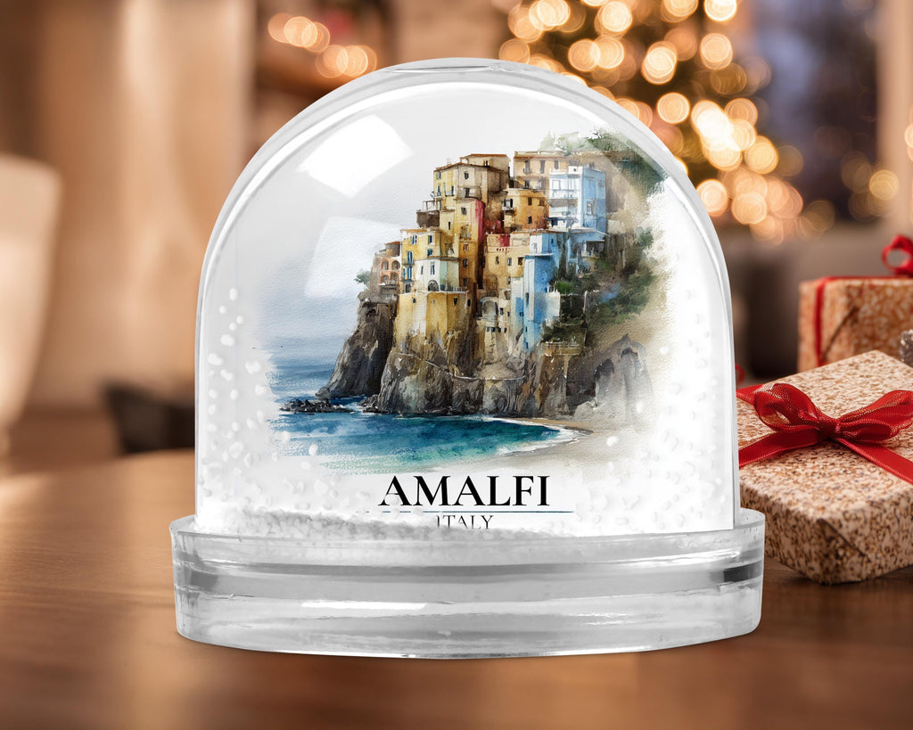 Amalfi Coast Snow Globe, Italy Personalized Watercolor, Custom Travel Souvenir Keepsake City Dome