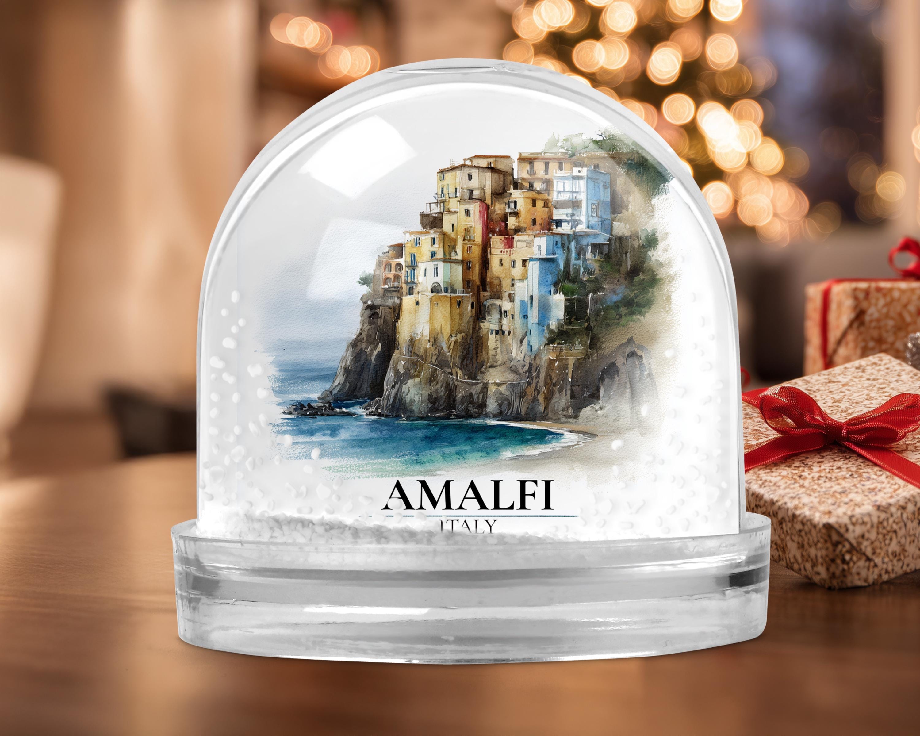 Amalfi Coast Snow Globe, Italy Personalized Watercolor, Custom Travel Souvenir Keepsake City Dome