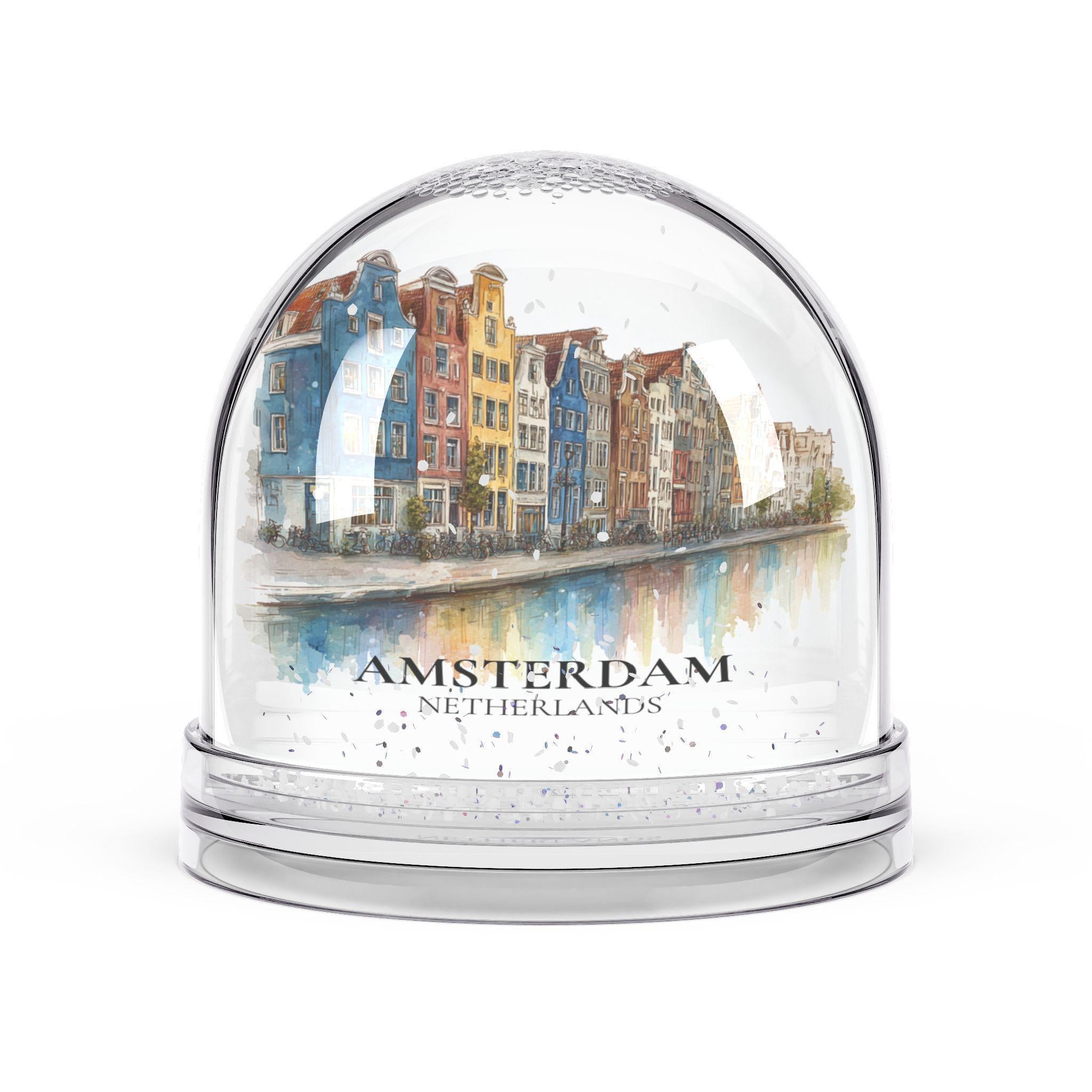 Amsterdam Snow Globe Netherlands, Personalized Watercolor, Custom Travel Souvenir Keepsake City Dome
