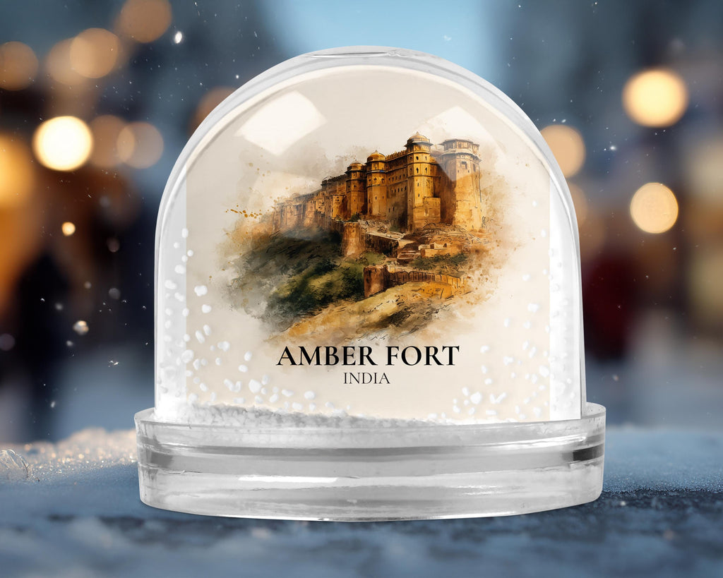 Amber Fort India Snow Globe, Personalized Watercolor, Custom Travel Souvenir Keepsake City Dome