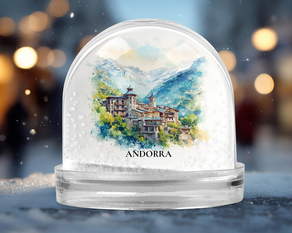 Andorra la Vella Andorra Snow Globe, Personalized Watercolor, Custom Travel Souvenir Keepsake City Dome