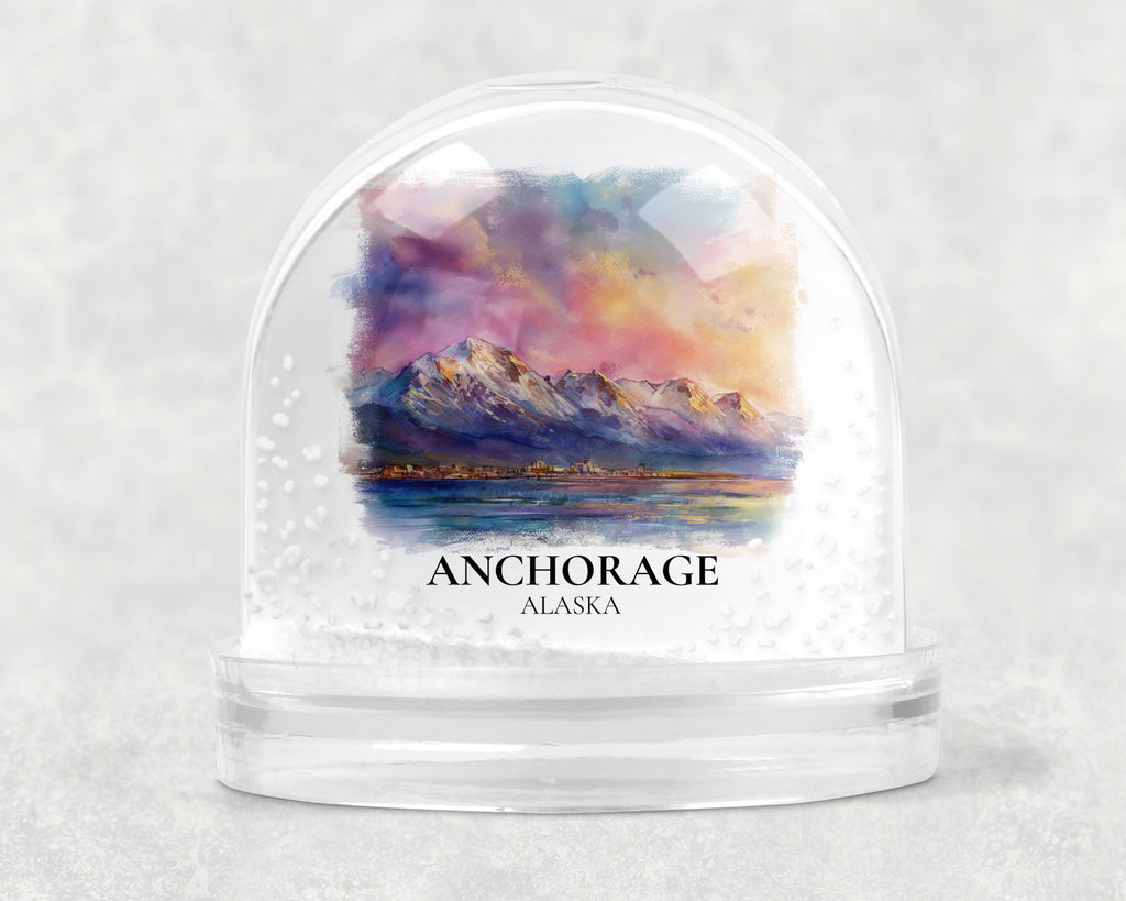 Anchorage Alaska Snow Globe, Personalized Watercolor, Custom Travel Souvenir Keepsake City Dome
