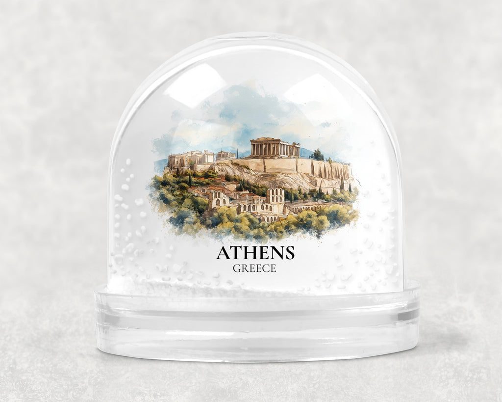 Athens Greece Snow Globe, Personalized Watercolor, Custom Travel Souvenir Keepsake City Dome