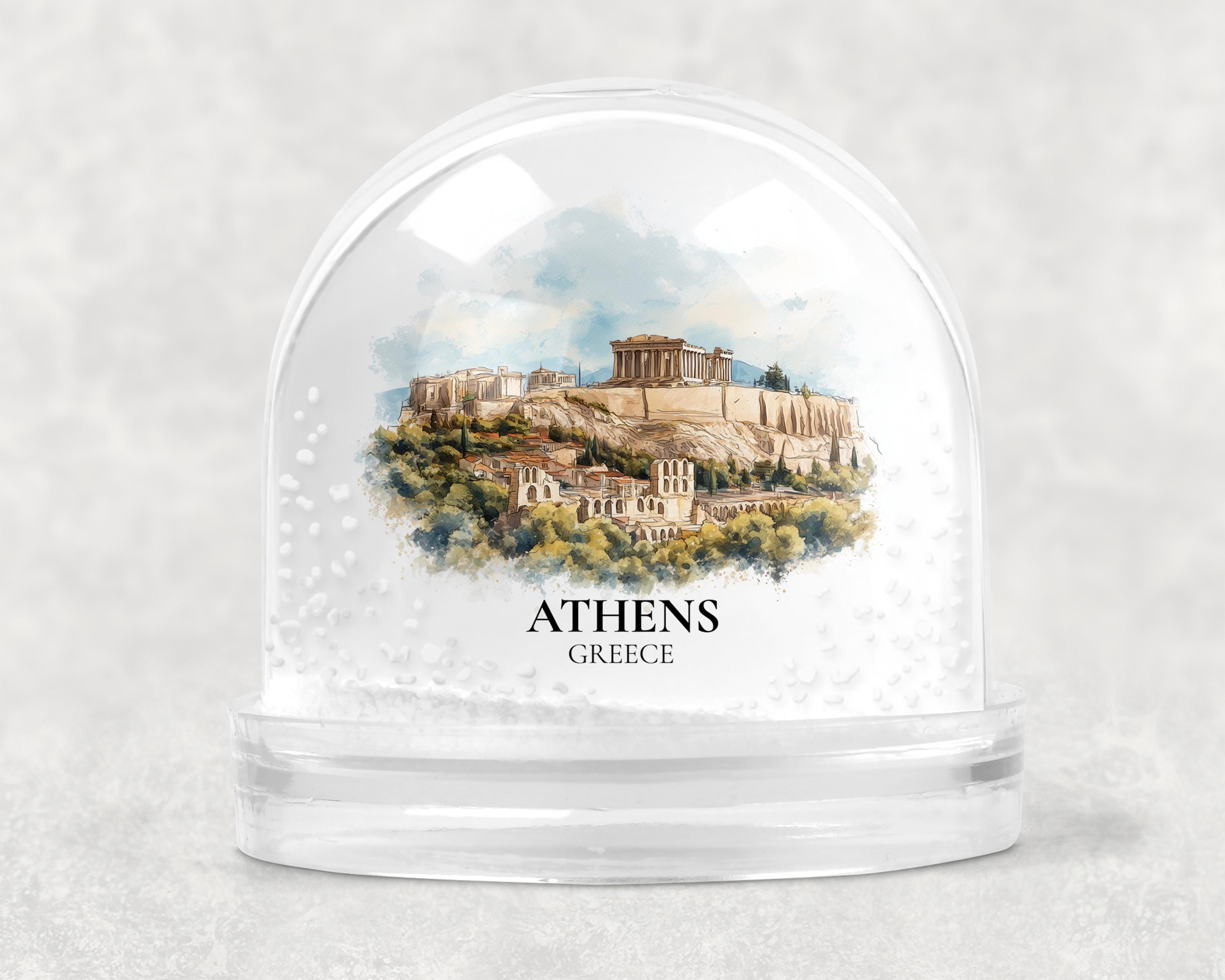 Athens Greece Snow Globe, Personalized Watercolor, Custom Travel Souvenir Keepsake City Dome