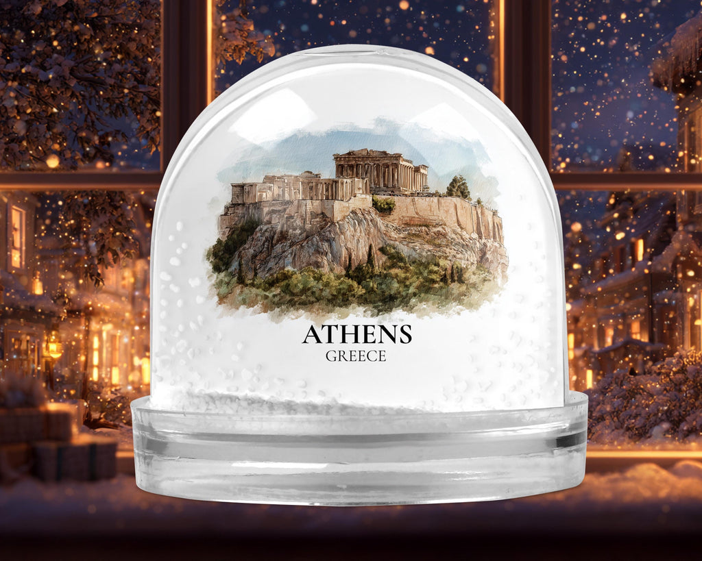 Athens Snow Globe Greece, Personalized Watercolor, Custom Travel Souvenir Keepsake City Dome