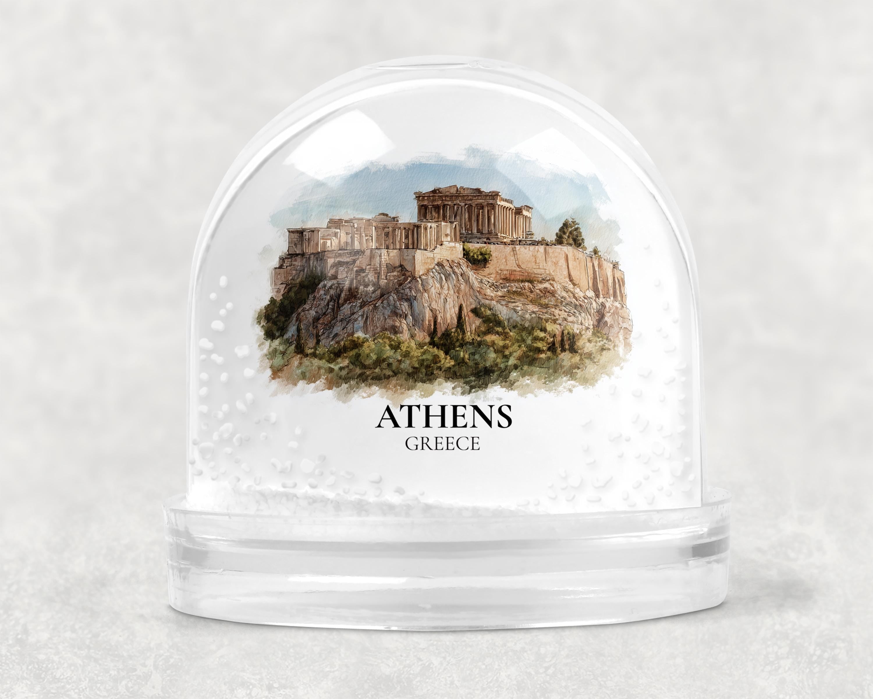 Athens Snow Globe Greece, Personalized Watercolor, Custom Travel Souvenir Keepsake City Dome