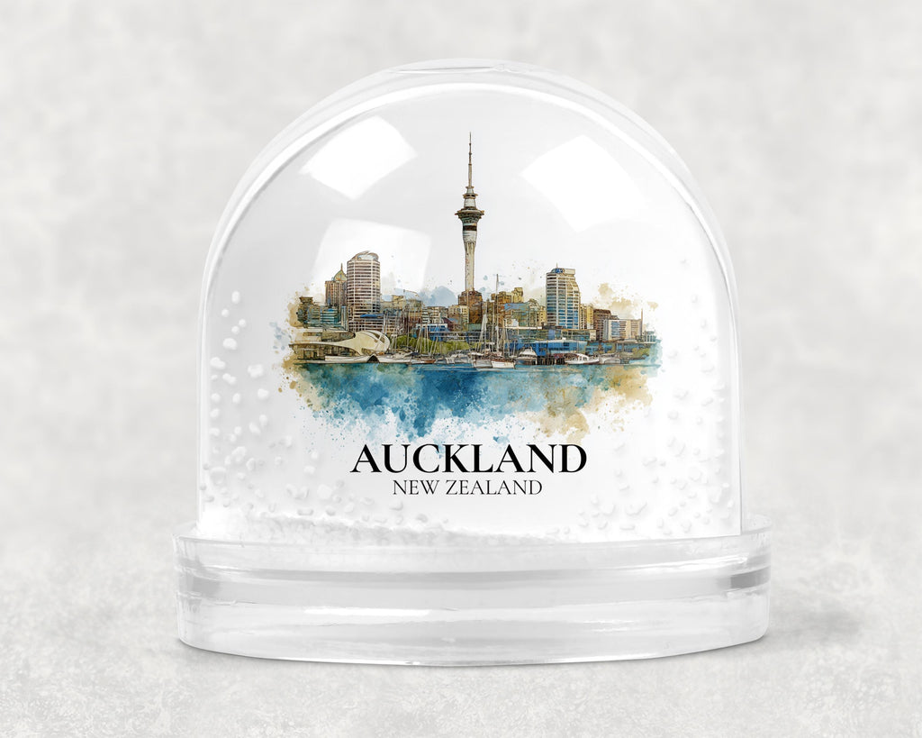 Auckland New Zealand Snow Globe, Personalized Watercolor, Custom Travel Souvenir Keepsake City Dome