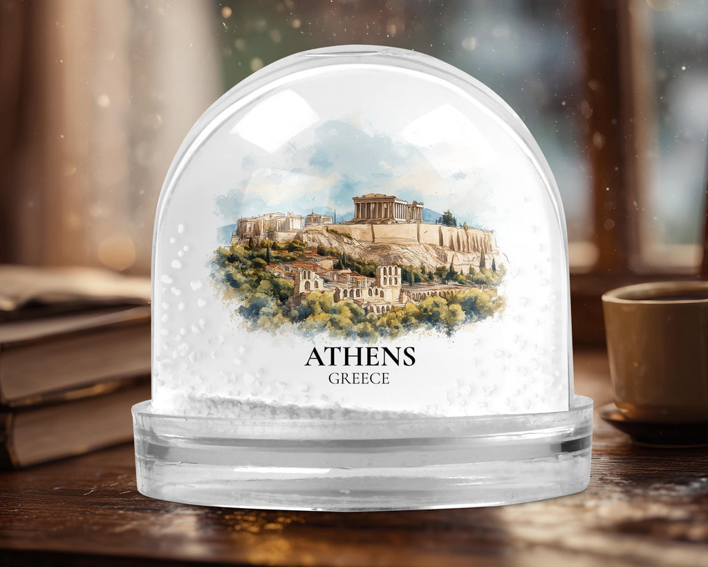 Athens Greece Snow Globe, Personalized Watercolor, Custom Travel Souvenir Keepsake City Dome