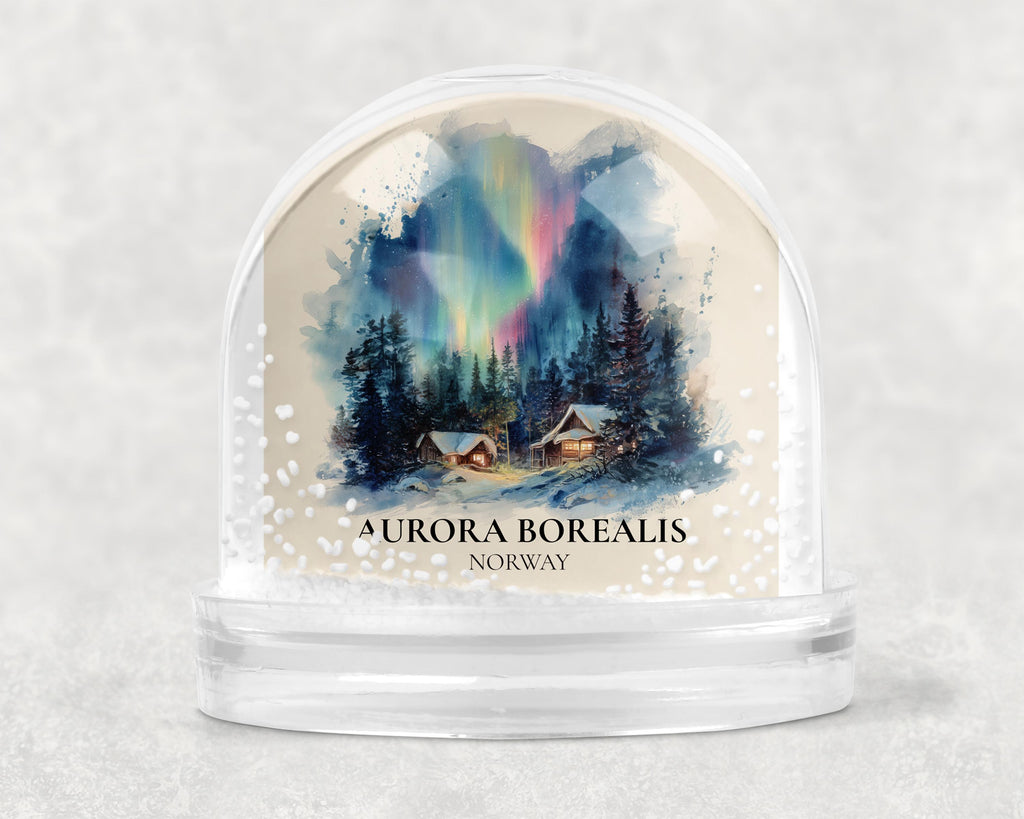 Aurora Borealis Norway Snow Globe, Personalized Watercolor, Custom Travel Souvenir Keepsake City Dome