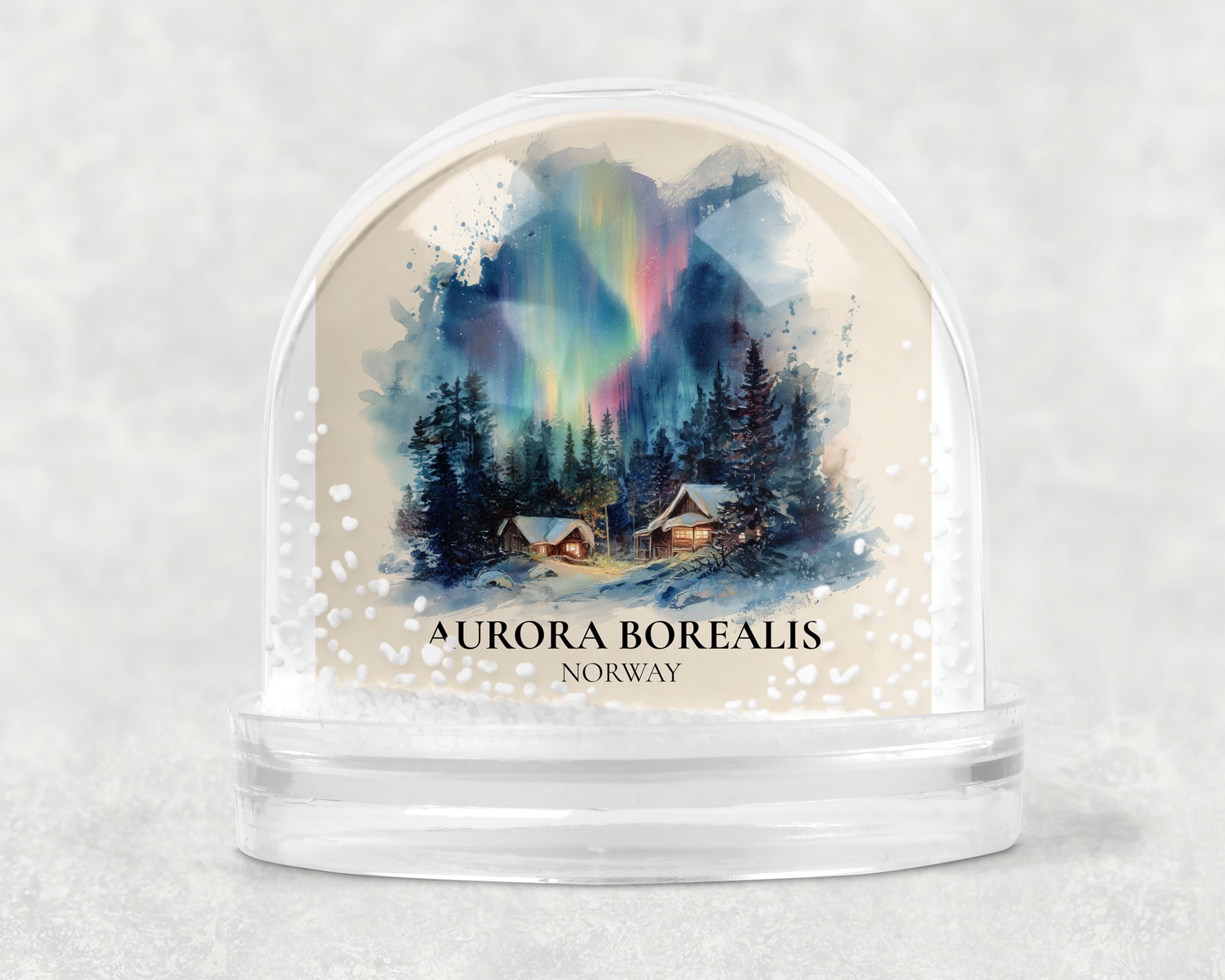 Aurora Borealis Norway Snow Globe, Personalized Watercolor, Custom Travel Souvenir Keepsake City Dome