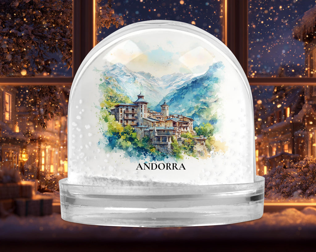 Andorra la Vella Andorra Snow Globe, Personalized Watercolor, Custom Travel Souvenir Keepsake City Dome