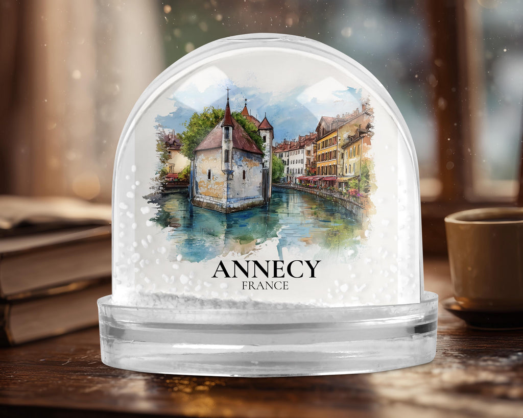 Annecy France Snow Globe, Personalized Watercolor, Custom Travel Souvenir Keepsake City Dome