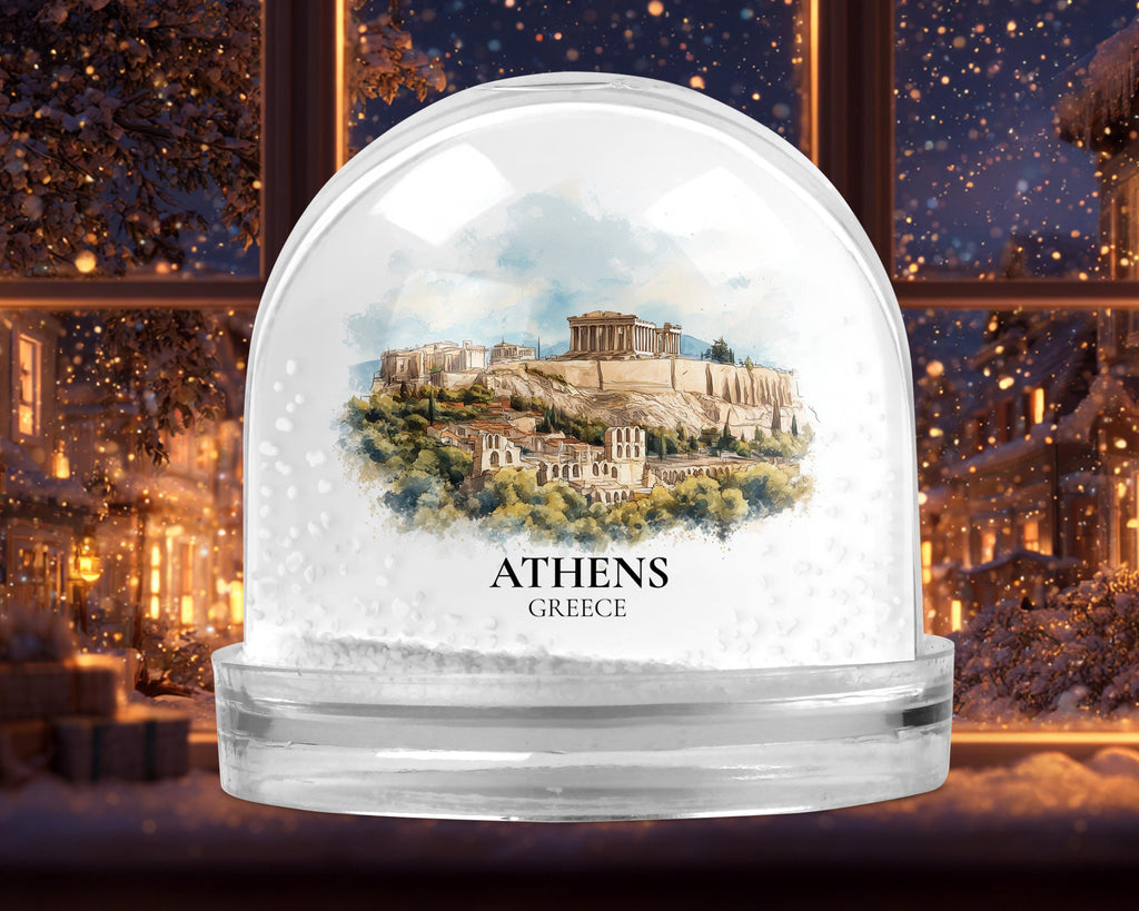 Athens Greece Snow Globe, Personalized Watercolor, Custom Travel Souvenir Keepsake City Dome