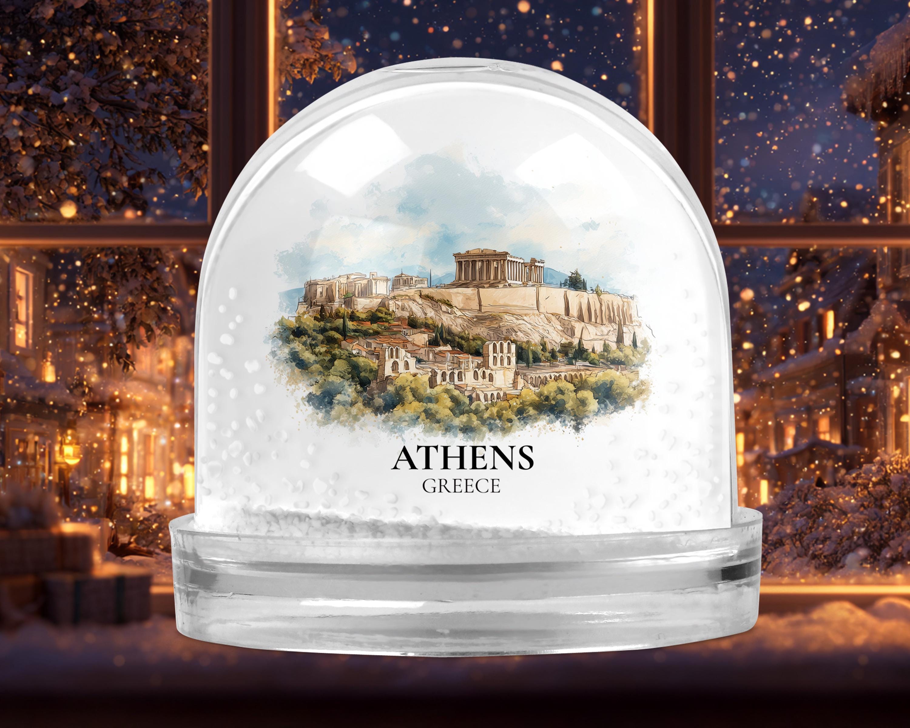 Athens Greece Snow Globe, Personalized Watercolor, Custom Travel Souvenir Keepsake City Dome