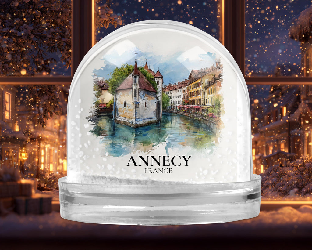 Annecy France Snow Globe, Personalized Watercolor, Custom Travel Souvenir Keepsake City Dome