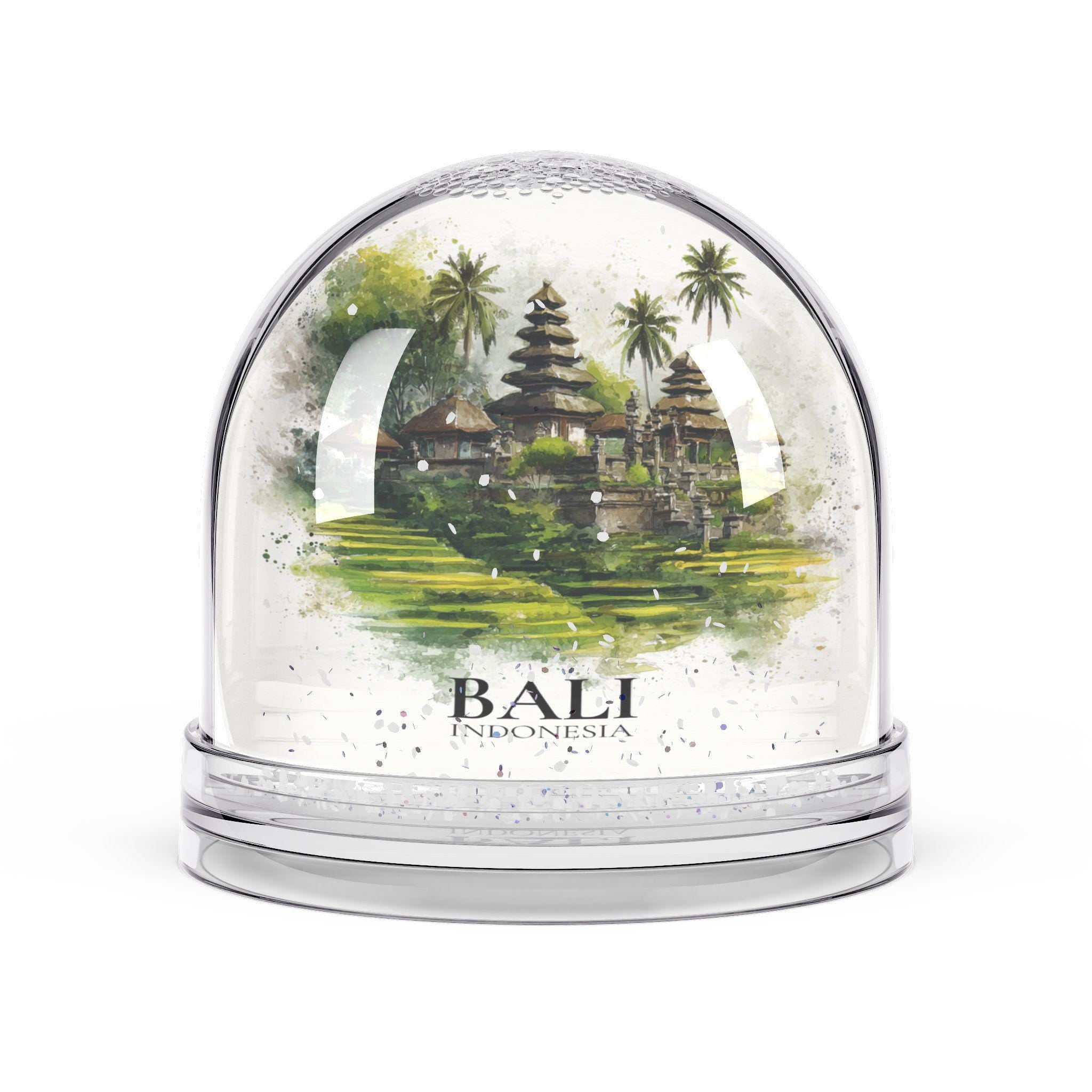 Bali Indonesia Snow Globe, Personalized Watercolor, Custom Travel Souvenir Keepsake City Dome