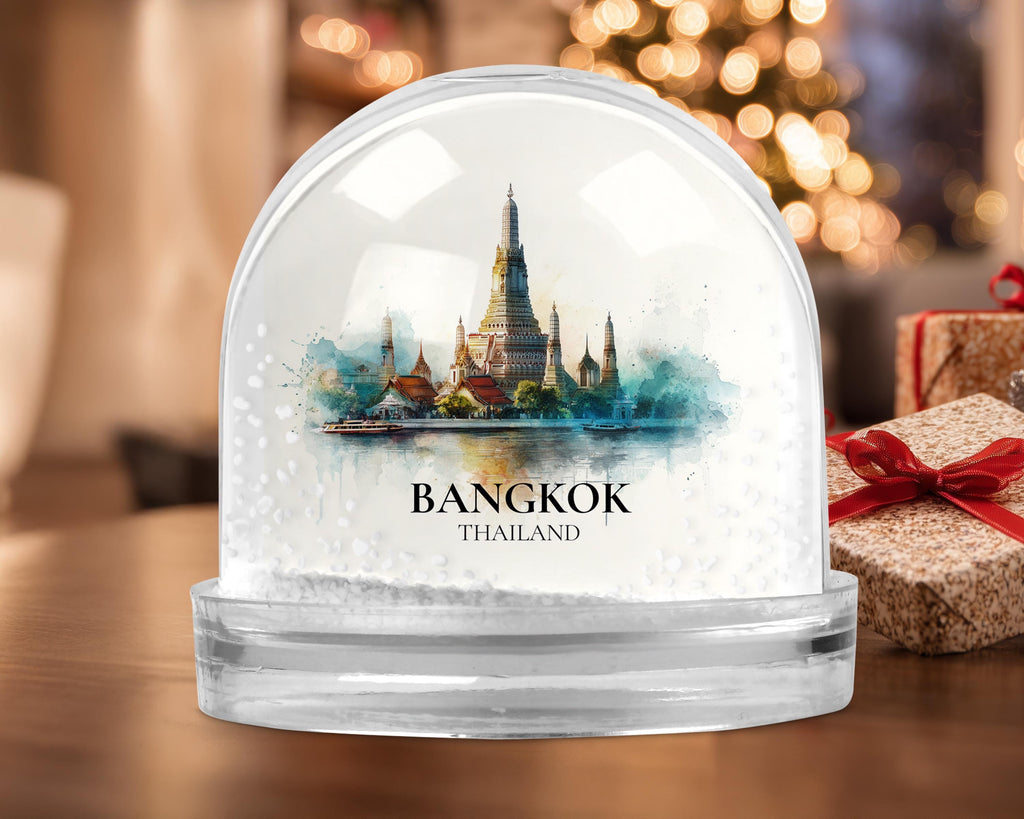 Bangkok Thailand Snow Globe, Personalized Watercolor, Custom Travel Souvenir Keepsake City Dome