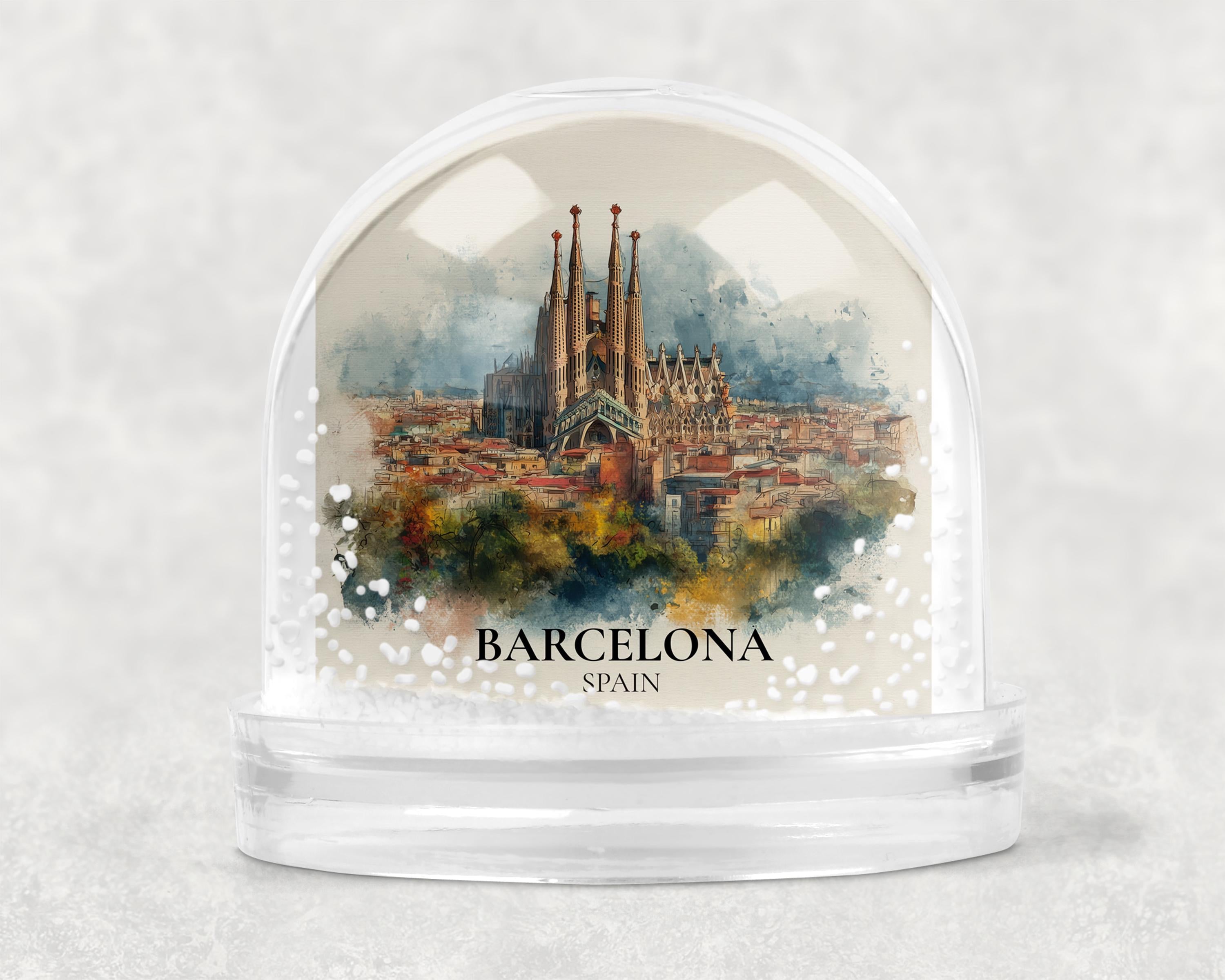 Barcelona Spain Snow Globe, Personalized Watercolor, Custom Travel Souvenir Keepsake City Dome
