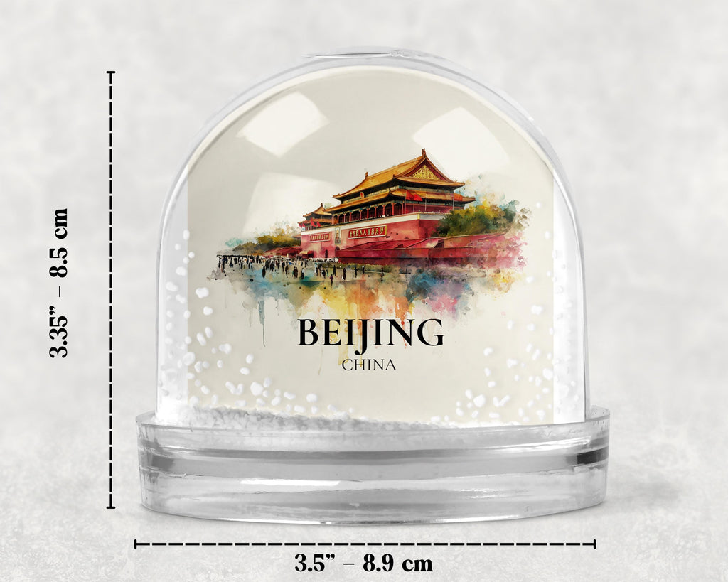 Beijing China Snow Globe, Personalized Watercolor, Custom Travel Souvenir Keepsake City Dome
