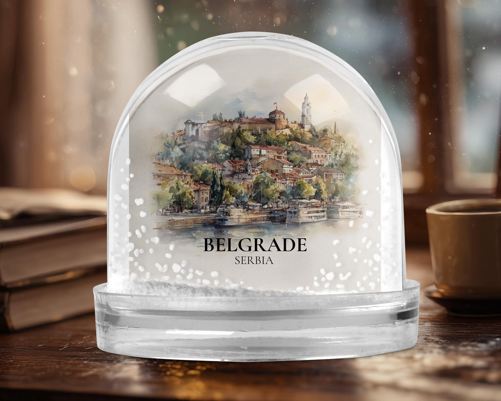 Belgrade Serbia Snow Globe, Personalized Watercolor, Custom Travel Souvenir Keepsake City Dome
