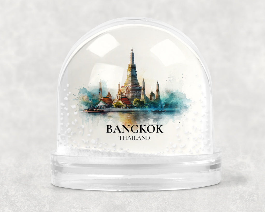 Bangkok Thailand Snow Globe, Personalized Watercolor, Custom Travel Souvenir Keepsake City Dome