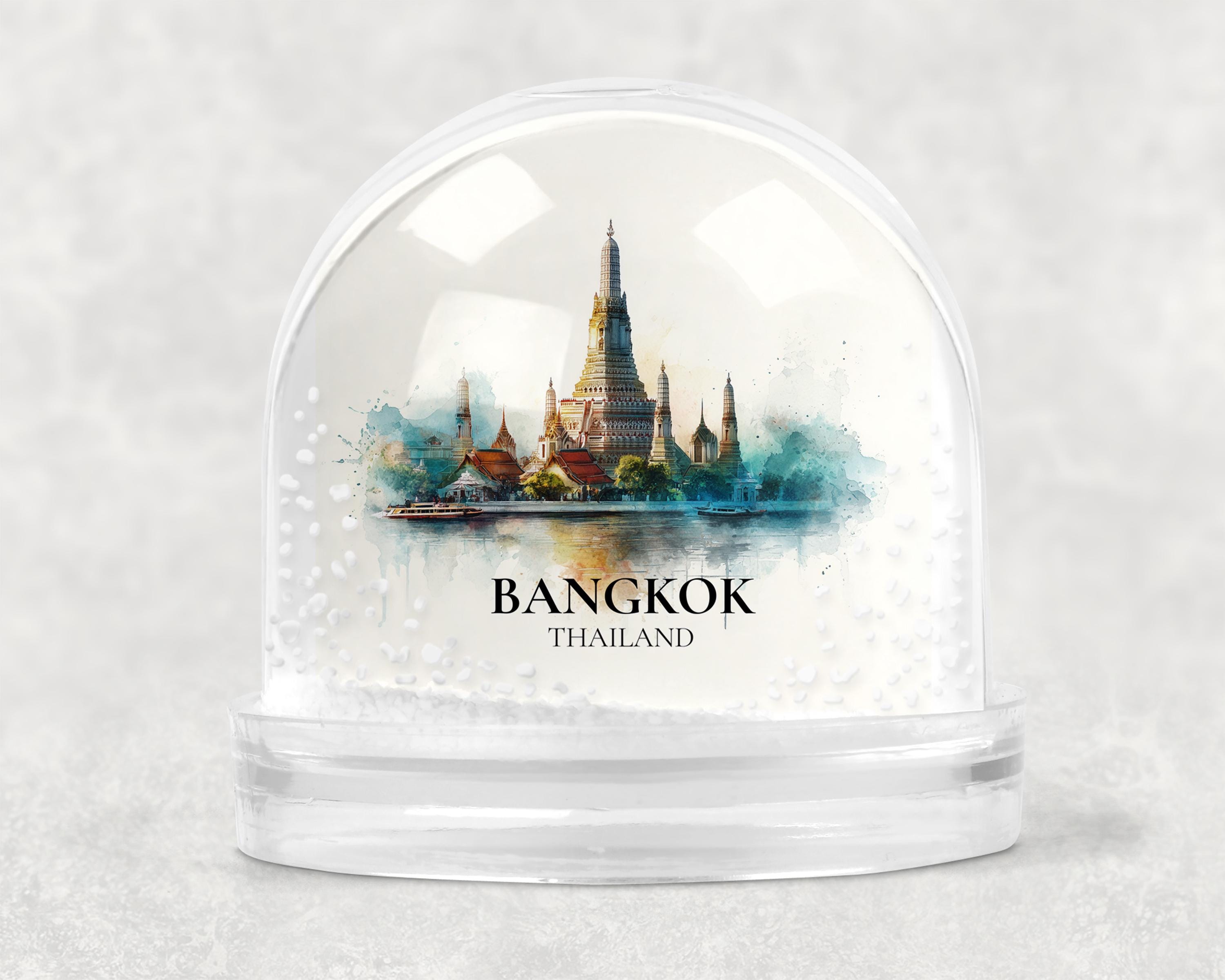 Bangkok Thailand Snow Globe, Personalized Watercolor, Custom Travel Souvenir Keepsake City Dome
