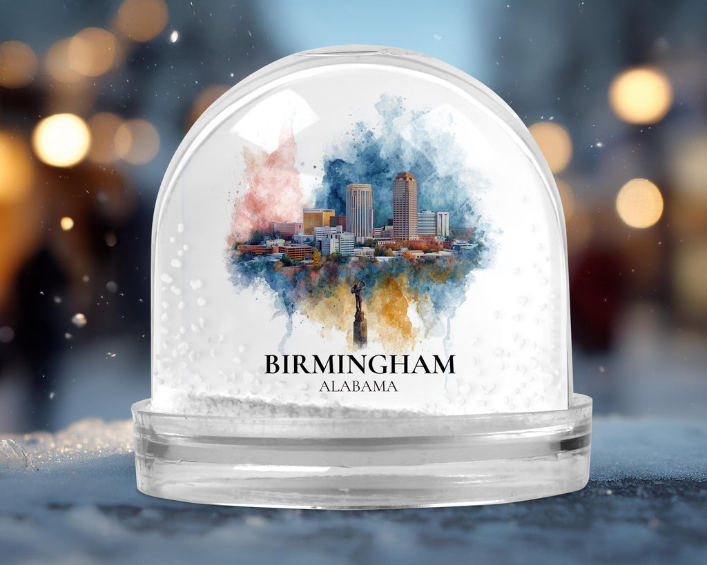Birmingham Alabama Snow Globe, Personalized Watercolor, Custom Travel Souvenir Keepsake City Dome