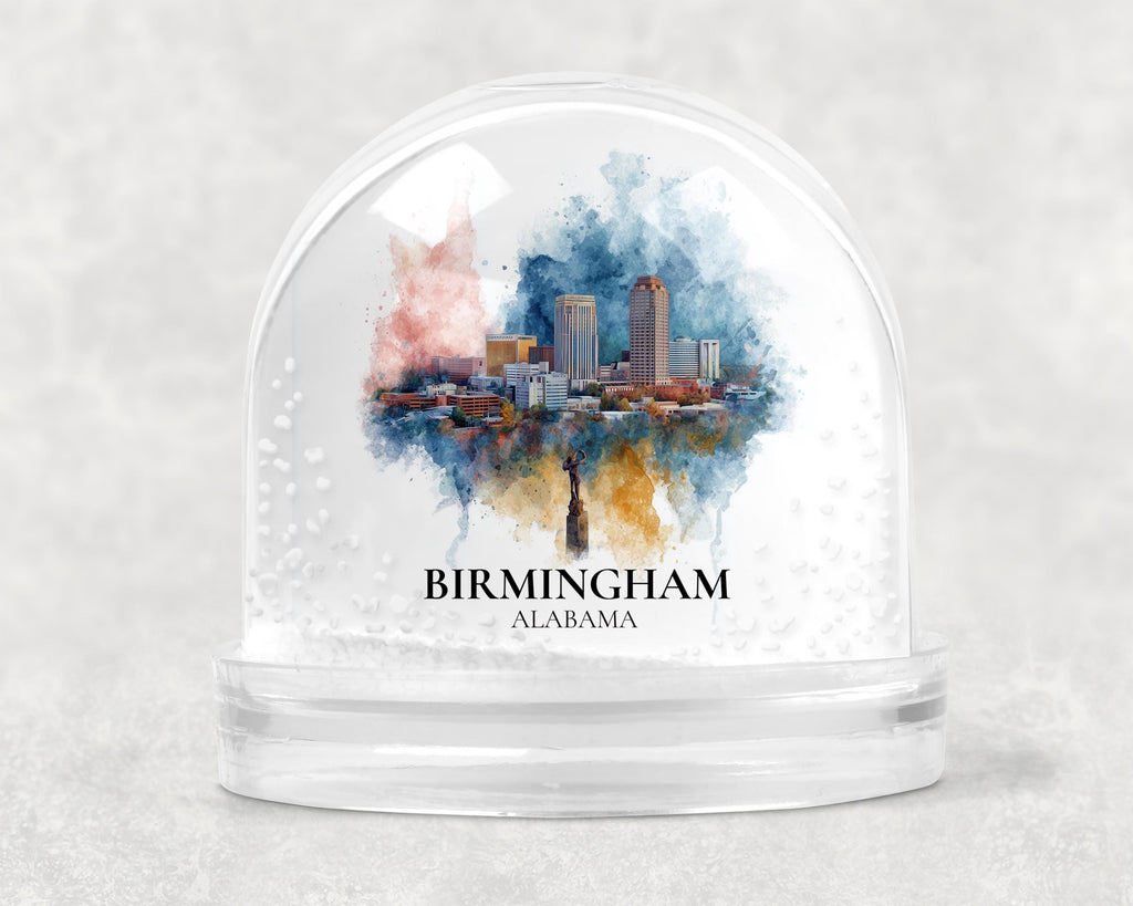 Birmingham Alabama Snow Globe, Personalized Watercolor, Custom Travel Souvenir Keepsake City Dome