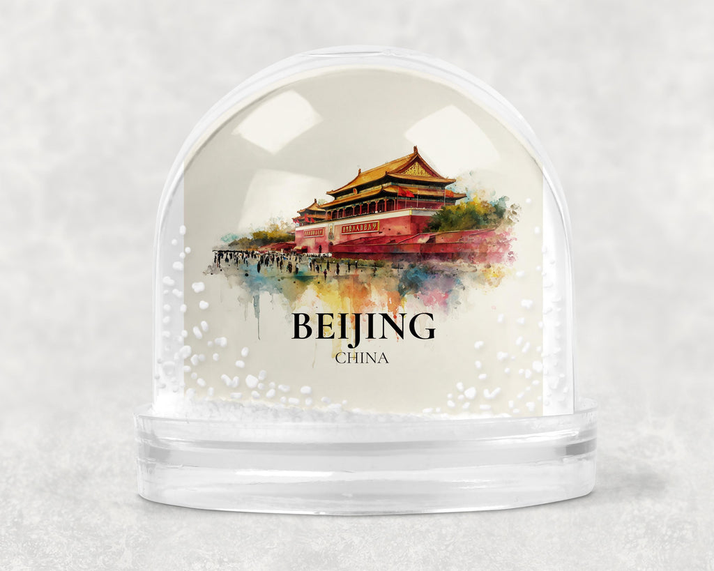 Beijing China Snow Globe, Personalized Watercolor, Custom Travel Souvenir Keepsake City Dome
