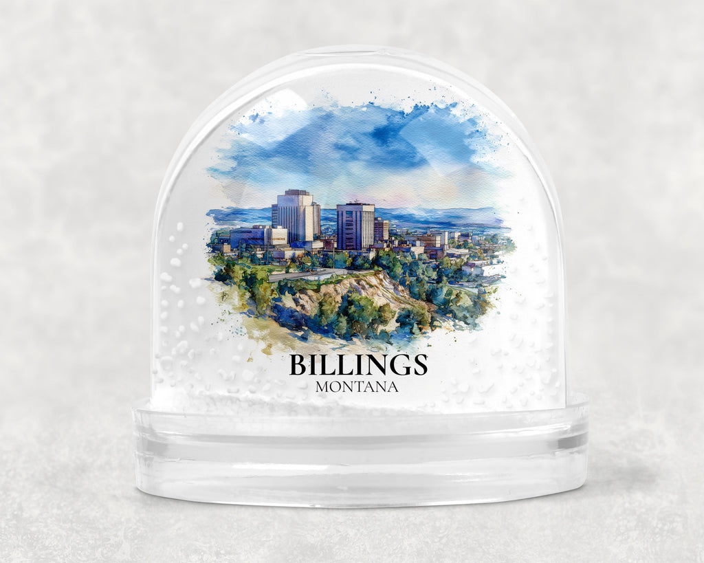 Billings Montana Snow Globe, Personalized Watercolor, Custom Travel Souvenir Keepsake City Dome
