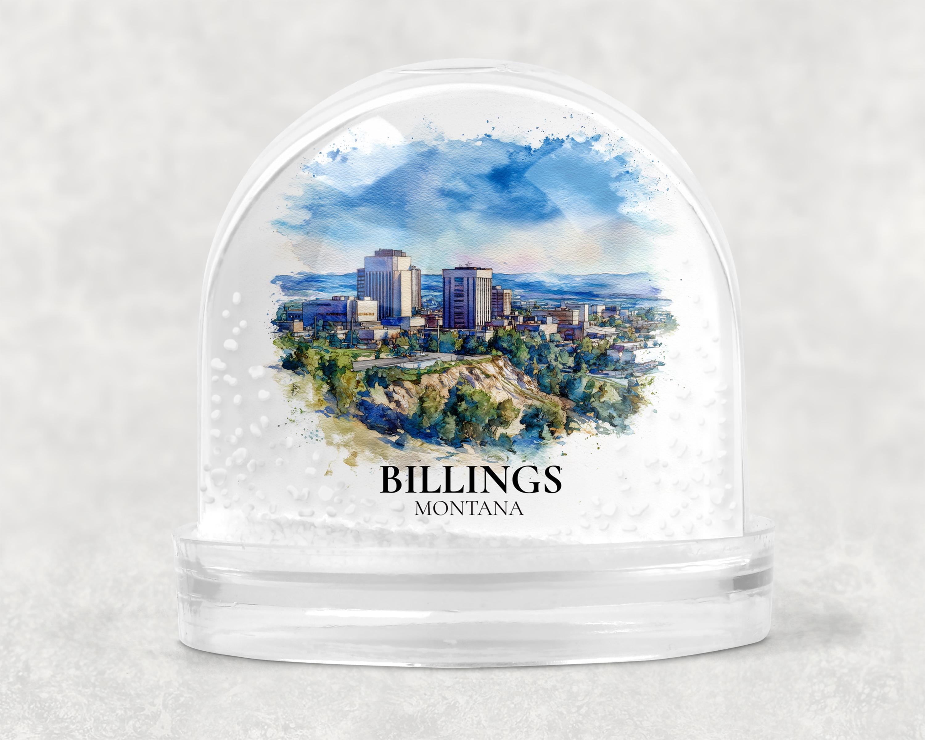 Billings Montana Snow Globe, Personalized Watercolor, Custom Travel Souvenir Keepsake City Dome