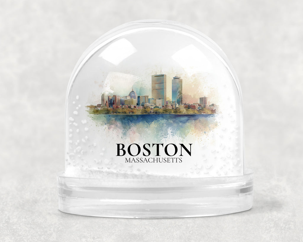 Boston Massachusetts Snow Globe, Personalized Watercolor, Custom Travel Souvenir Keepsake City Dome