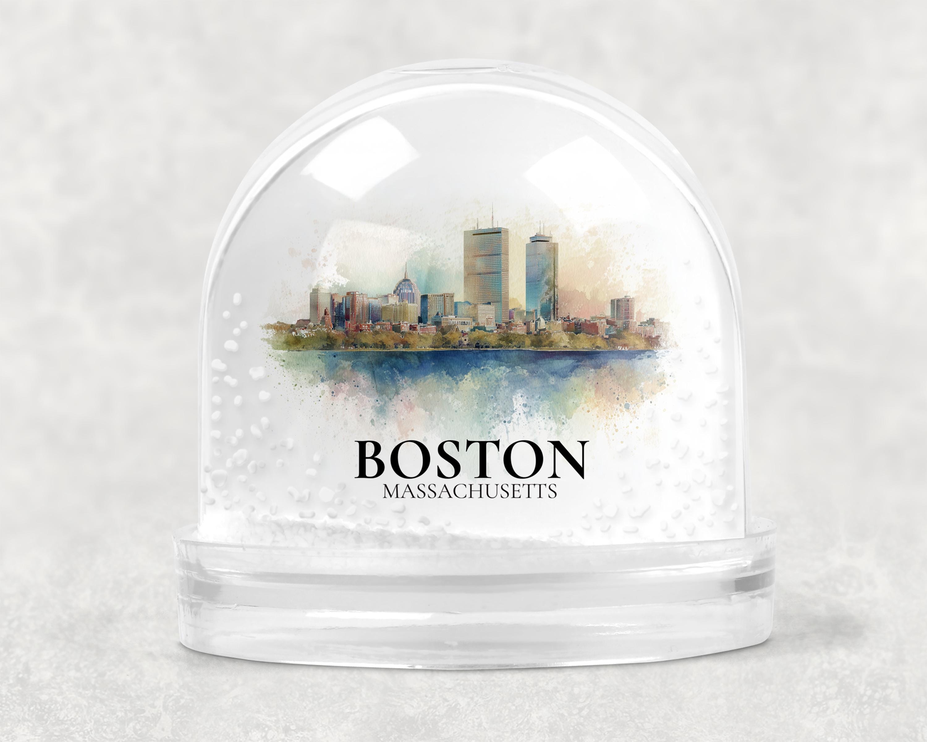 Boston Massachusetts Snow Globe, Personalized Watercolor, Custom Travel Souvenir Keepsake City Dome