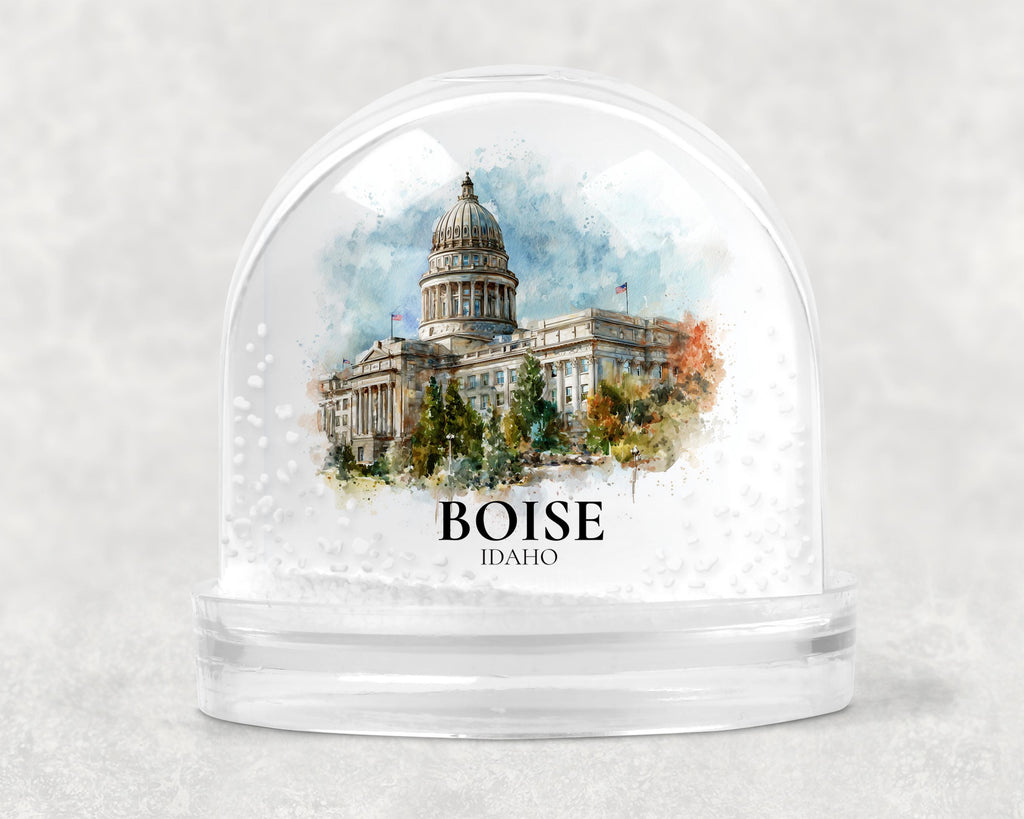 Boise Idaho Snow Globe, Personalized Watercolor, Custom Travel Souvenir Keepsake City Dome