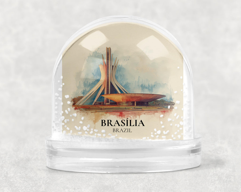 Brasilia Brazil Snow Globe, Personalized Watercolor, Custom Travel Souvenir Keepsake City Dome
