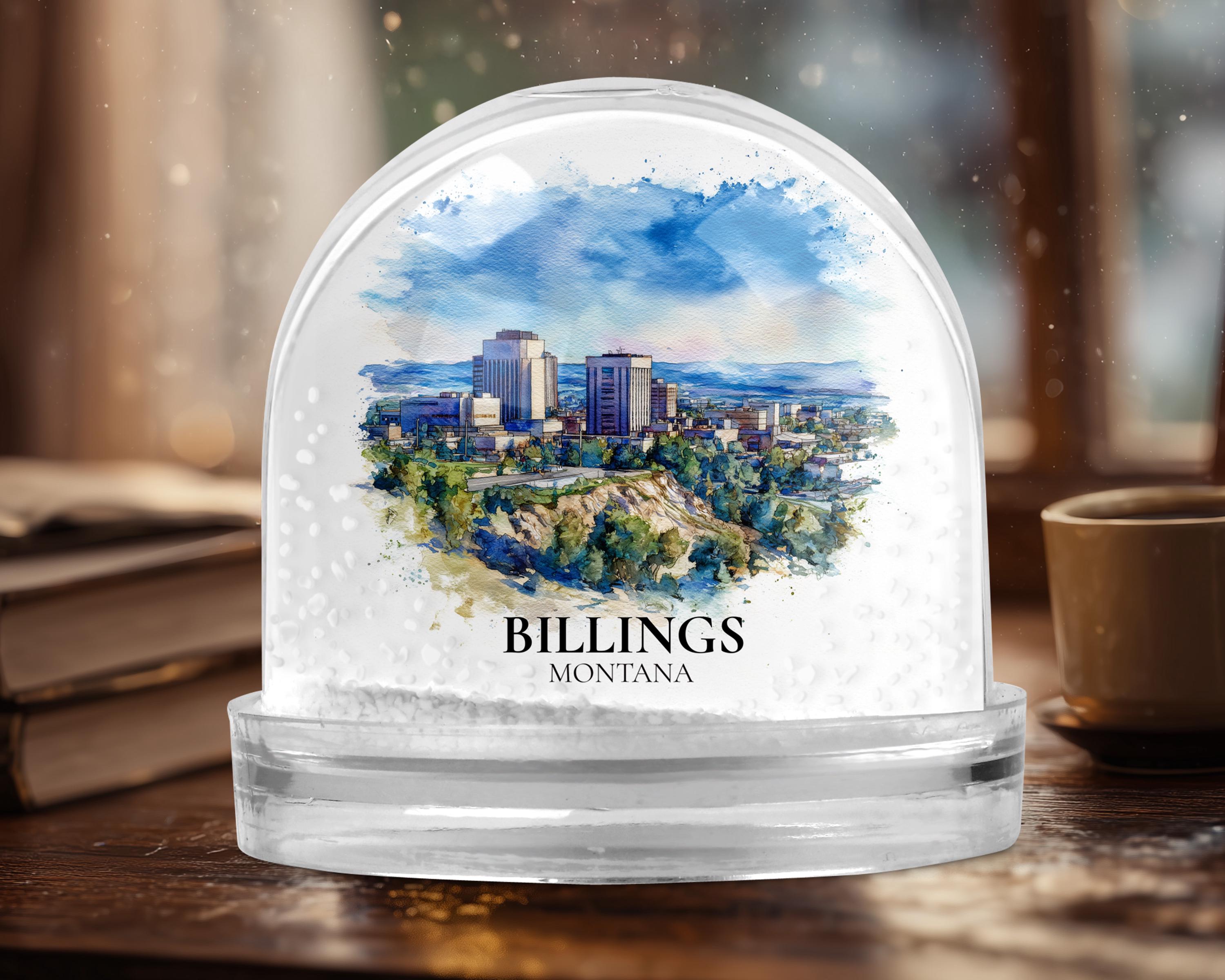 Billings Montana Snow Globe, Personalized Watercolor, Custom Travel Souvenir Keepsake City Dome