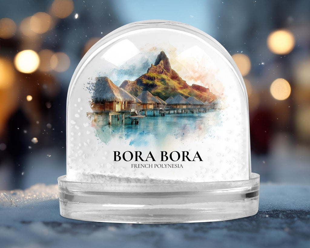 Bora Bora French Polynesia Snow Globe, Personalized Watercolor, Custom Travel Souvenir Keepsake City Dome