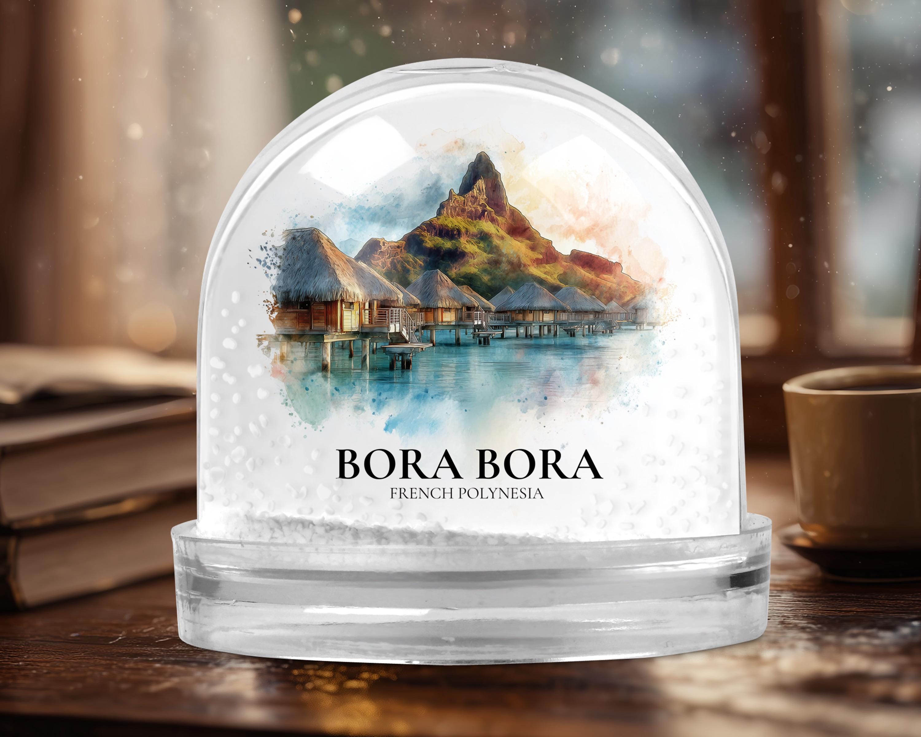 Bora Bora French Polynesia Snow Globe, Personalized Watercolor, Custom Travel Souvenir Keepsake City Dome