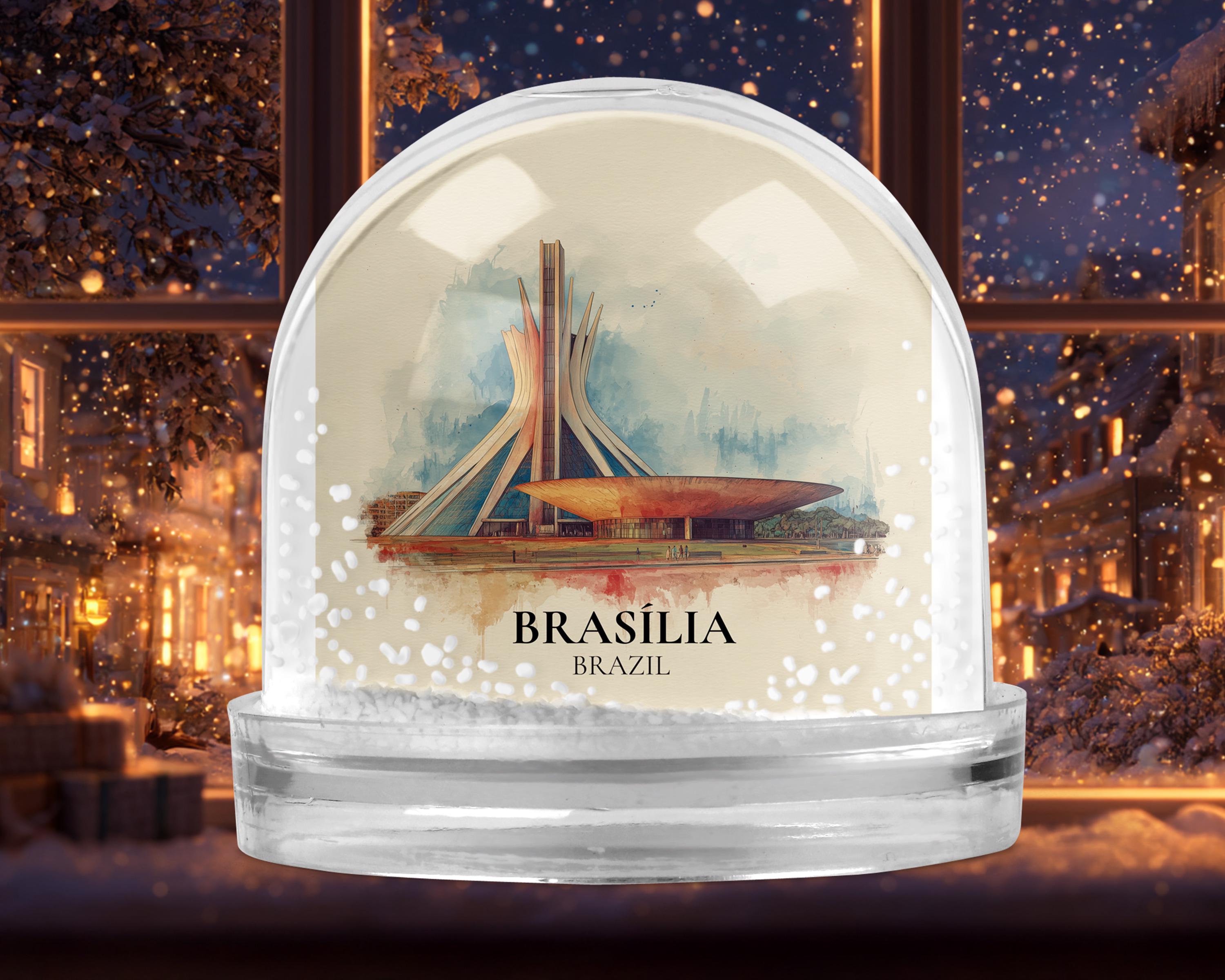 Brasilia Brazil Snow Globe, Personalized Watercolor, Custom Travel Souvenir Keepsake City Dome