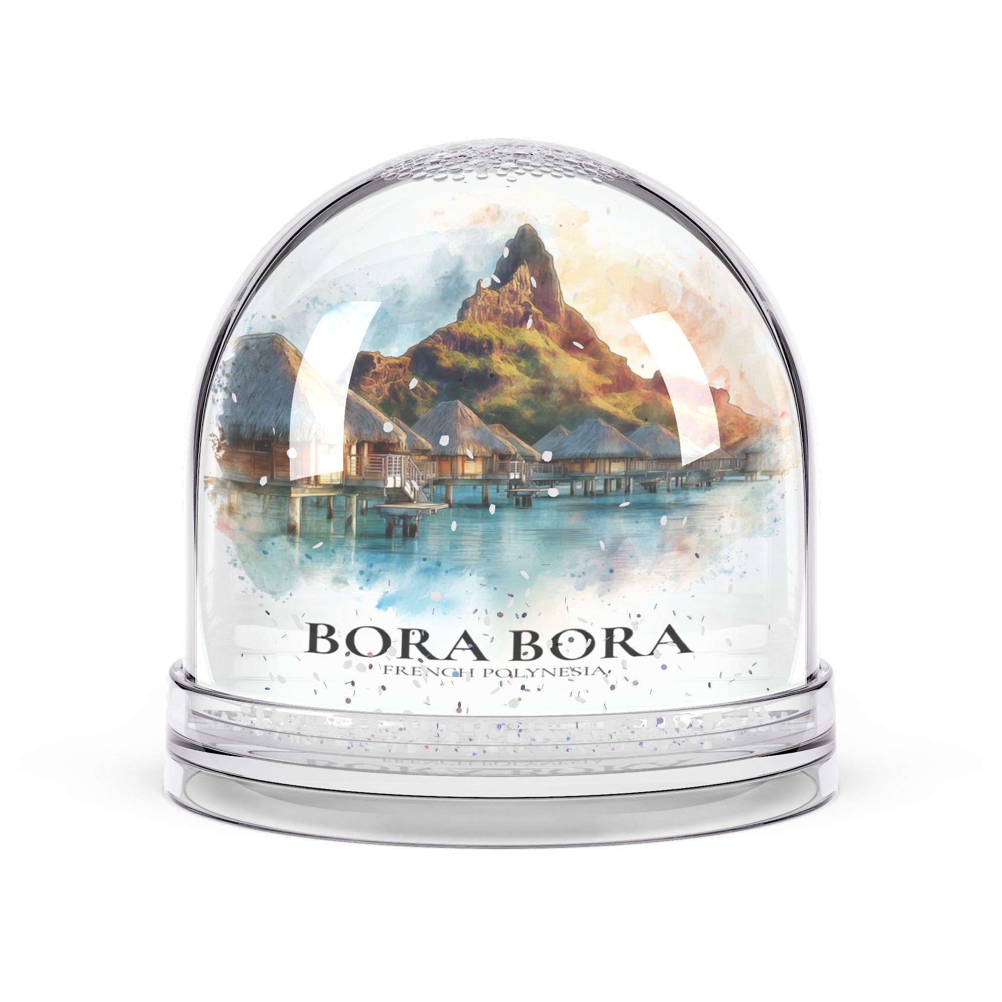 Bora Bora French Polynesia Snow Globe, Personalized Watercolor, Custom Travel Souvenir Keepsake City Dome