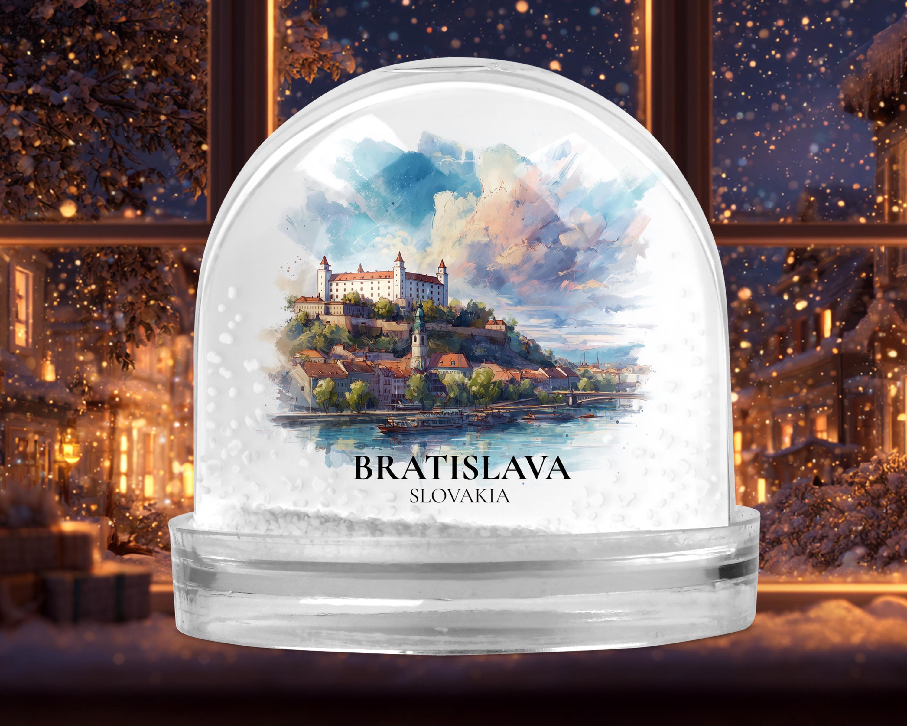 Bratislava Slovakia Snow Globe, Personalized Watercolor, Custom Travel Souvenir Keepsake City Dome