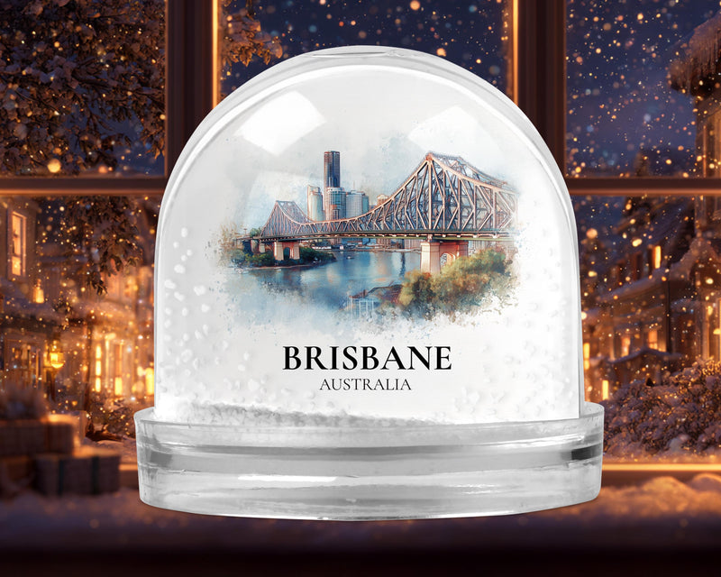 Brisbane Australia Snow Globe, Personalized Watercolor, Custom Travel Souvenir Keepsake City Dome
