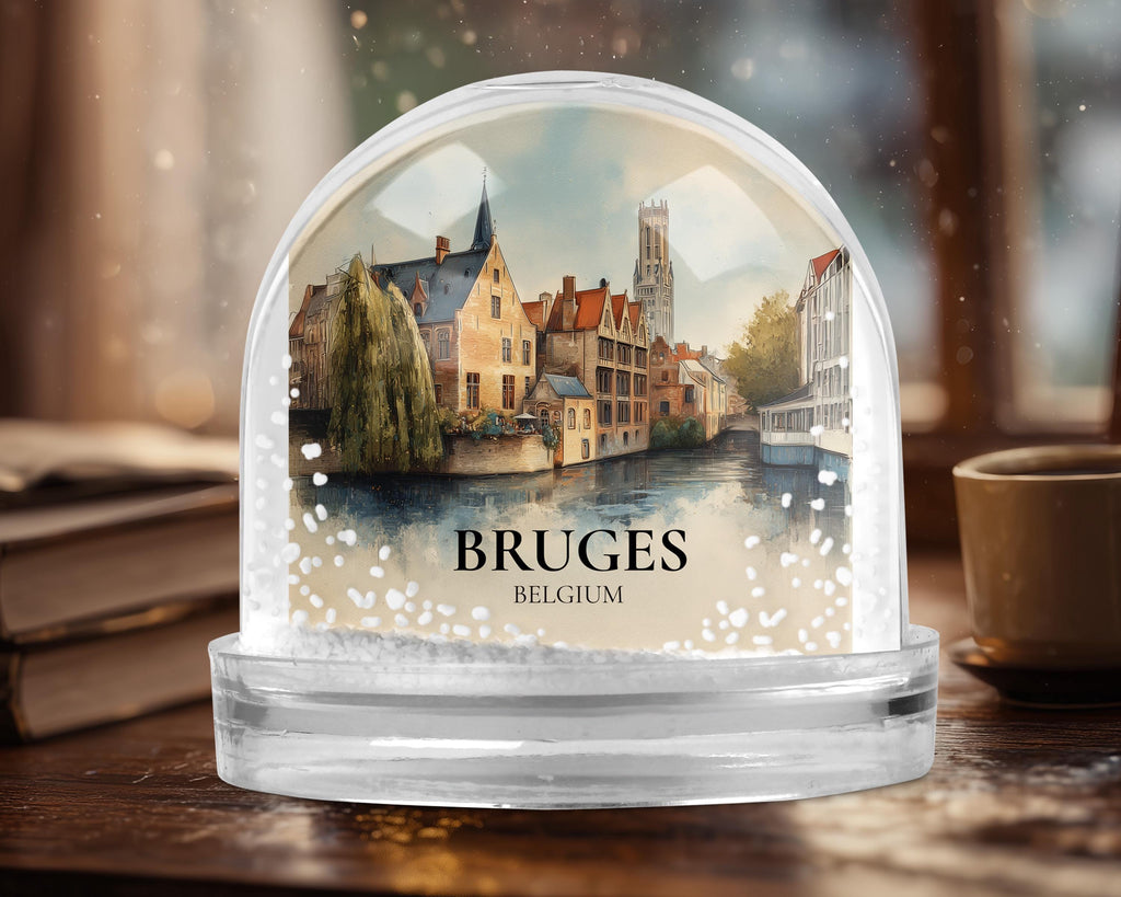 Bruges Belgium Snow Globe, Personalized Watercolor, Custom Travel Souvenir Keepsake City Dome