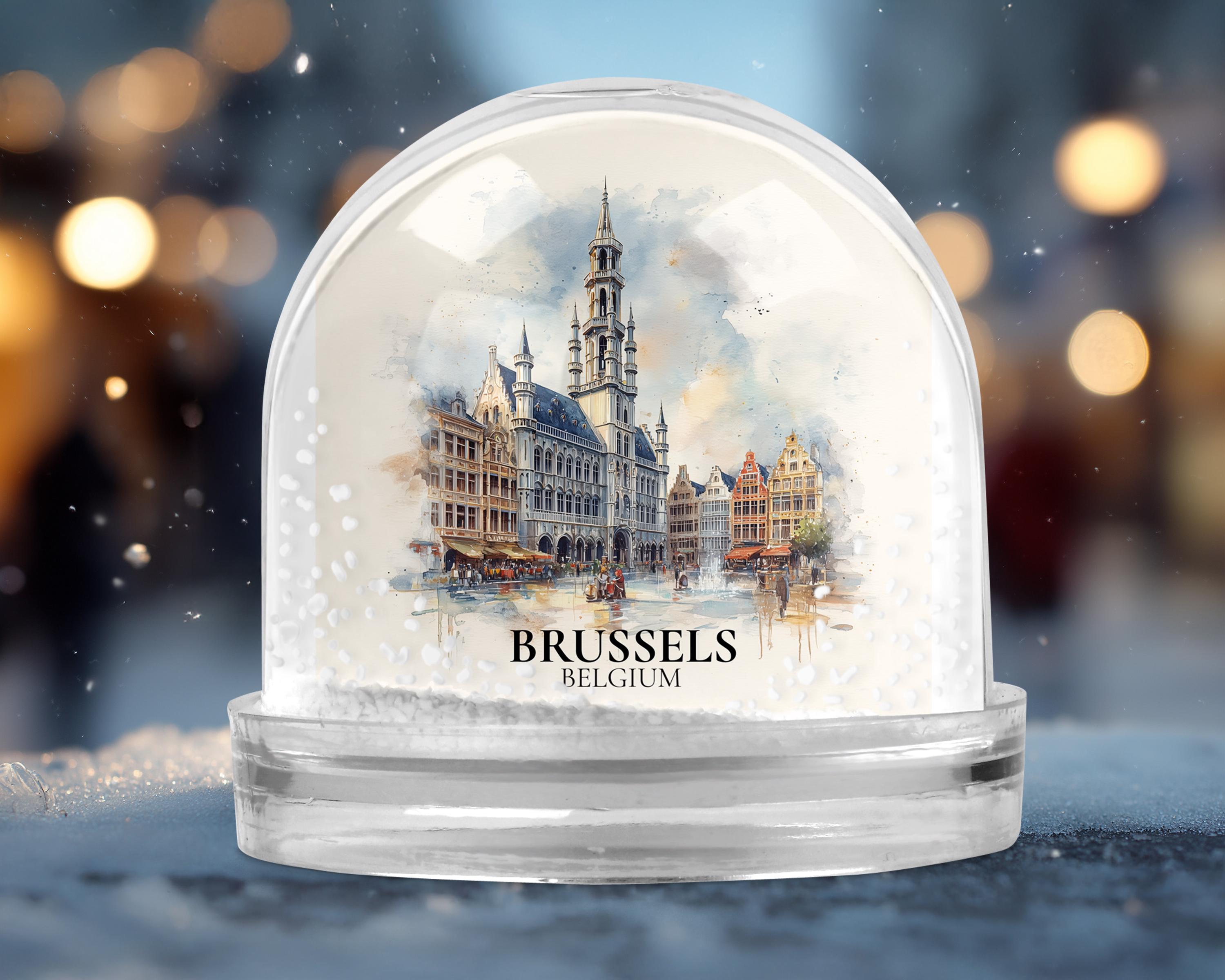 Brussels Belgium Snow Globe, Personalized Watercolor, Custom Travel Souvenir Keepsake City Dome