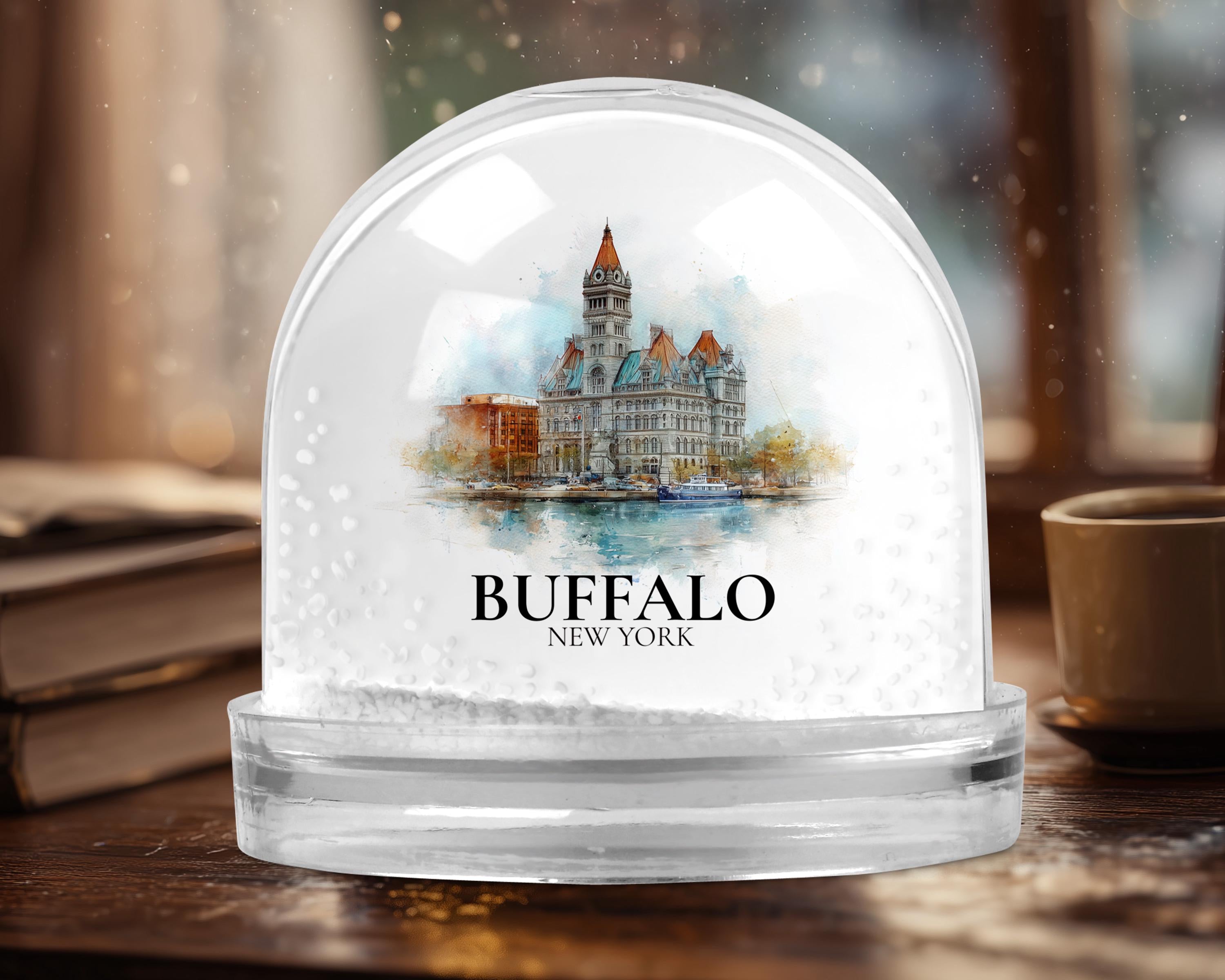 Buffalo New York Snow Globe, Personalized Watercolor, Custom Travel Souvenir Keepsake City Dome