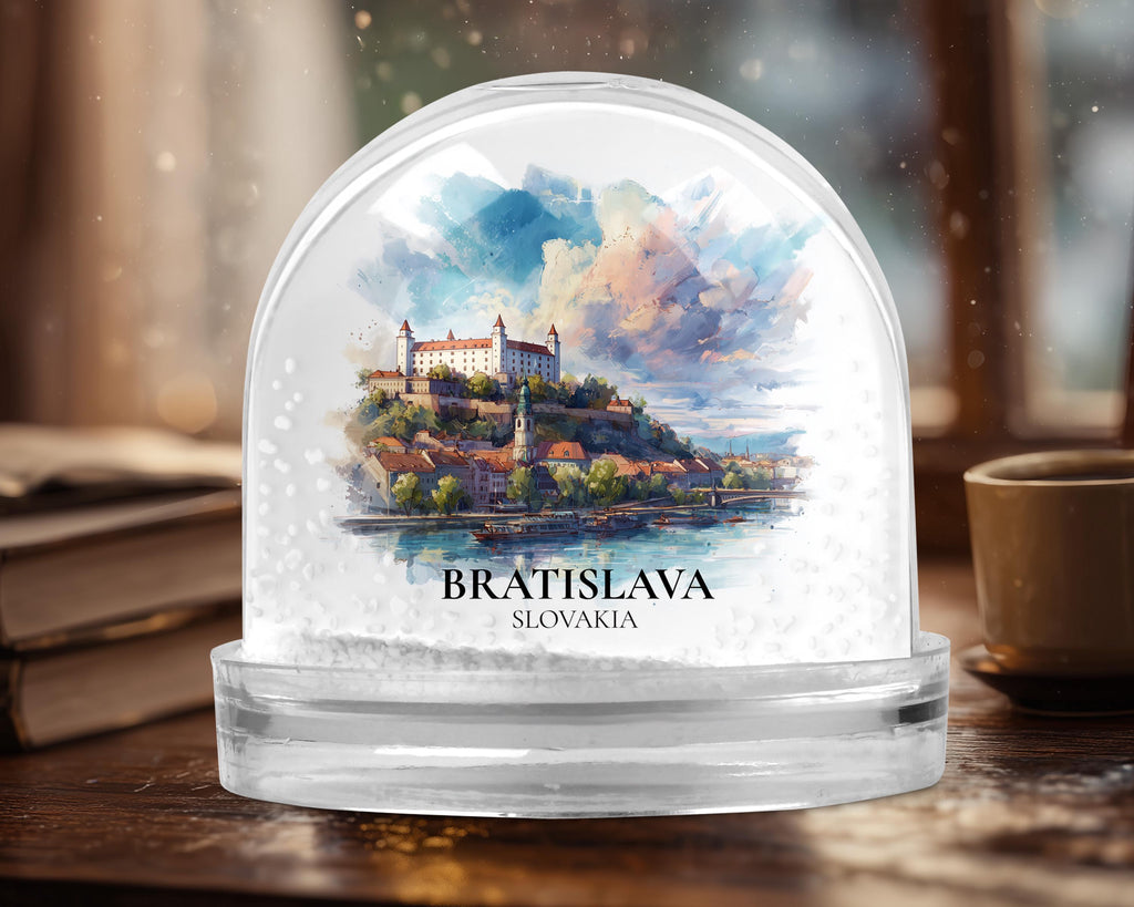 Bratislava Slovakia Snow Globe, Personalized Watercolor, Custom Travel Souvenir Keepsake City Dome