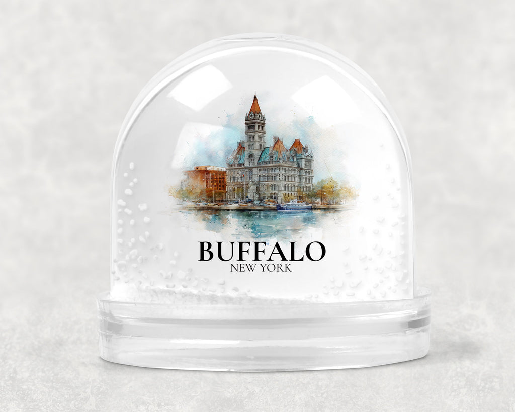 Buffalo New York Snow Globe, Personalized Watercolor, Custom Travel Souvenir Keepsake City Dome