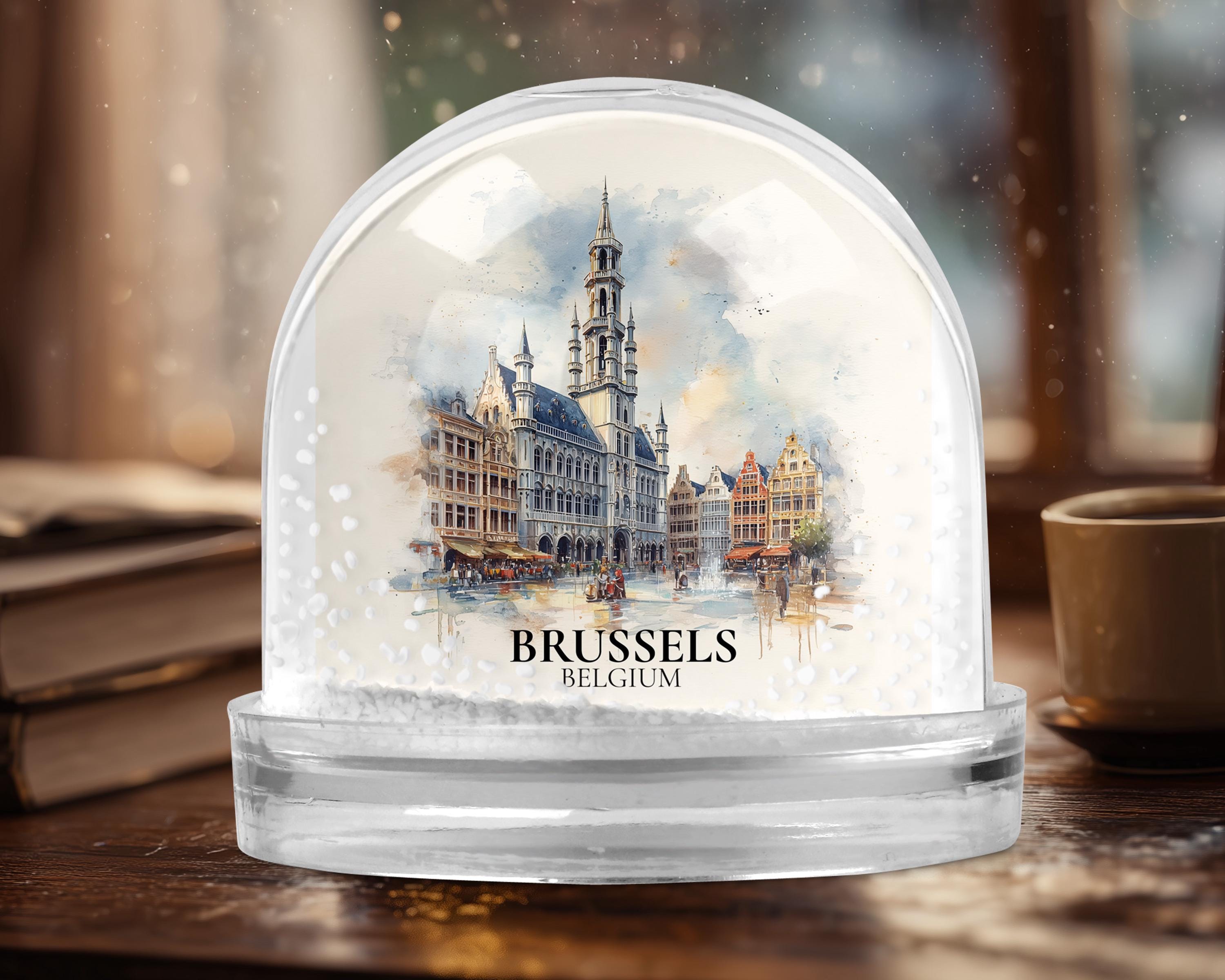 Brussels Belgium Snow Globe, Personalized Watercolor, Custom Travel Souvenir Keepsake City Dome